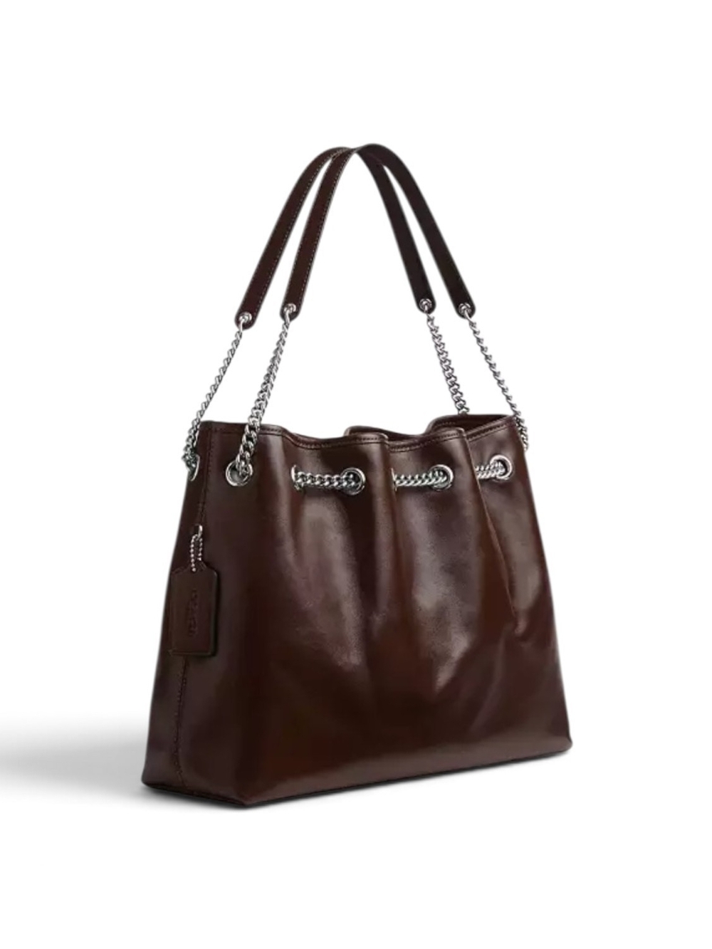 Coach Evelyn Leather Shoulder Bag in Dark Brown with Chain Strap - Picture 4 of 6